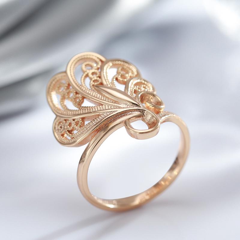 Fashion Glossy Big Rings For Women  Rose Gold Unique Pattern Ethnic Bride Rings Wedding Jewelry Gift  New
