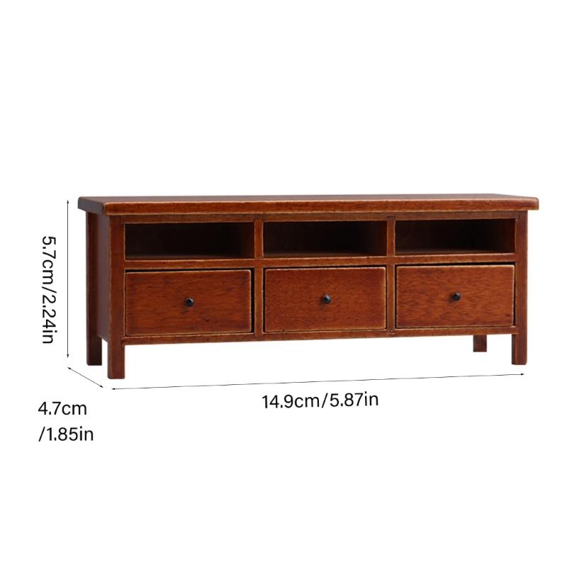 Miniature Wood TV Cabinet With Functional Drawer Doll House Living Room Scene Display Accessory Craft Model Furniture