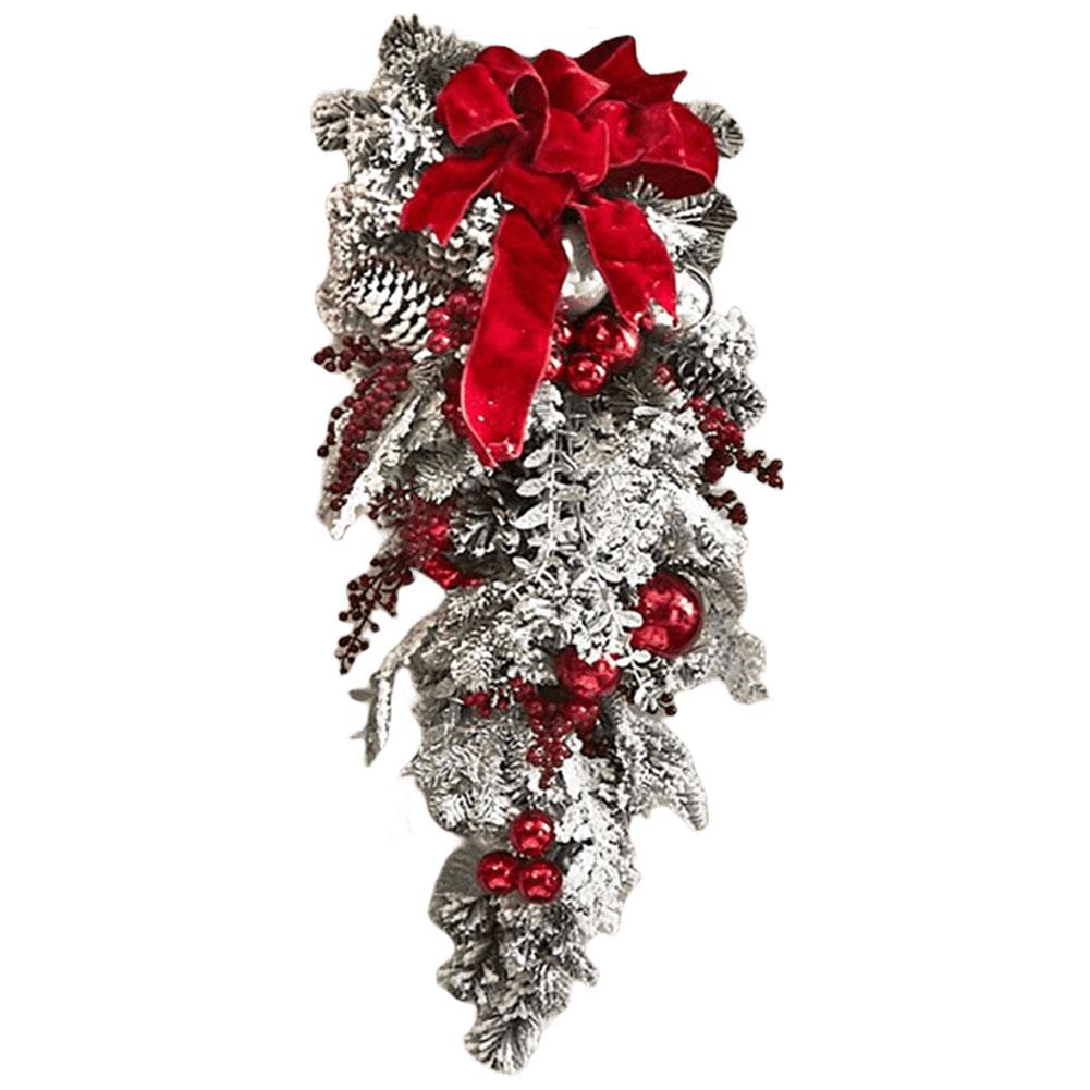 Christmas Door Wreath Xmas Garland Ornament Inverted Christmas Tree Artificial Wreath for Xmas Party Indoor Outdoor Decor 45cm