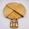Round Rotating Bamboo Cheese Board Set with Knives - Perfect for Serving Cheese, Steak, Bread, Fruit, and Snacks