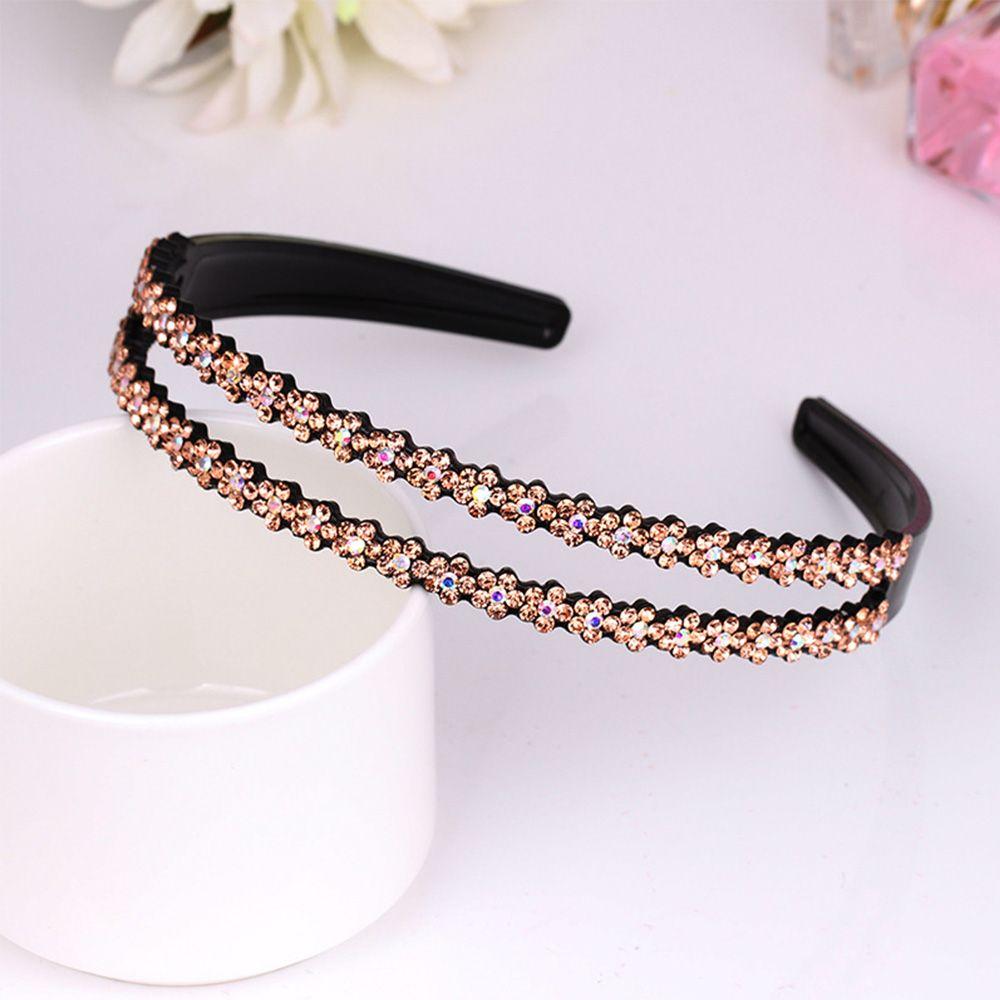 Simple Korea Double Row Rhinestone Plum Blossom Anti-slip Headband Headwear Head Hoop Hair Band