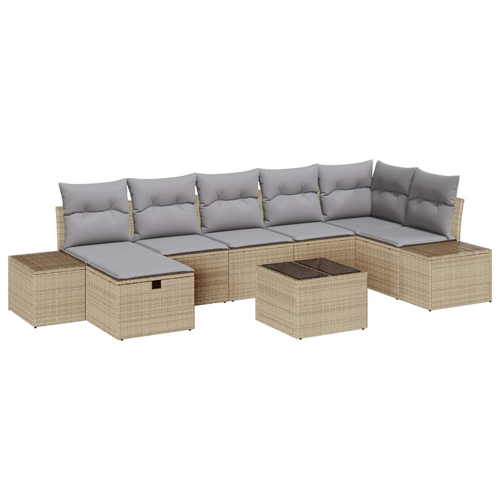 Garden Sofa Set with Cushions 8 Pcs Beige Poly Rattan