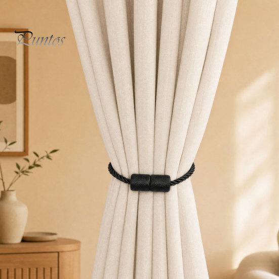 Curtain Ties Magnetic Tiebacks, Modern Simple Rope Tie Backs, Heavy Duty Magnets Decorative Drapes Weave Holdbacks for Home Bedroom Office Wall Damage