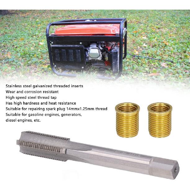 Spark Plug Thread Repair kit, M12x1.25 Inserts and M14x1.25 Tap Stainless Steel Thread Repair Tool for Automotive Engine