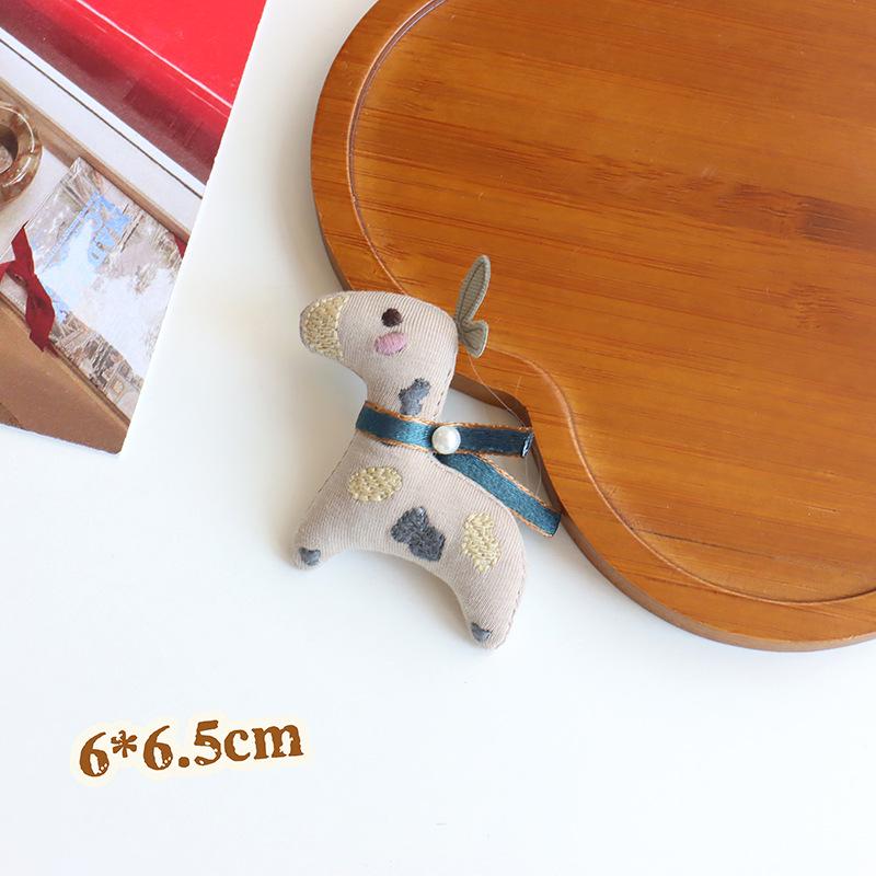 Korean Mori Series Floral Brooch: Handmade Cotton Linen with Apple, Mushroom, and Bear Design