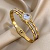 Stainless Steel Bangle Bracelet Inlay Luxury Rhinestones Gorgeous Synthetic Zirconia Geometric Oval Square Stars Shape for Women