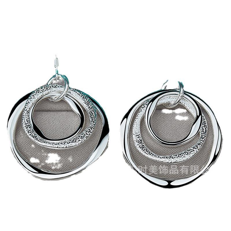 Silver Frosted Triple-Circle Wave Earrings - Women's Jewelry