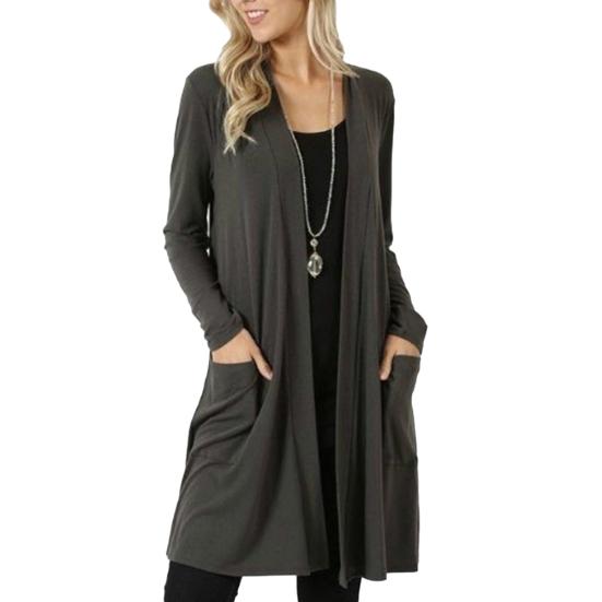 Kardigan damski oversize, gładki, luźny, dzianinowy, z długim rękawem, jako płaszcz