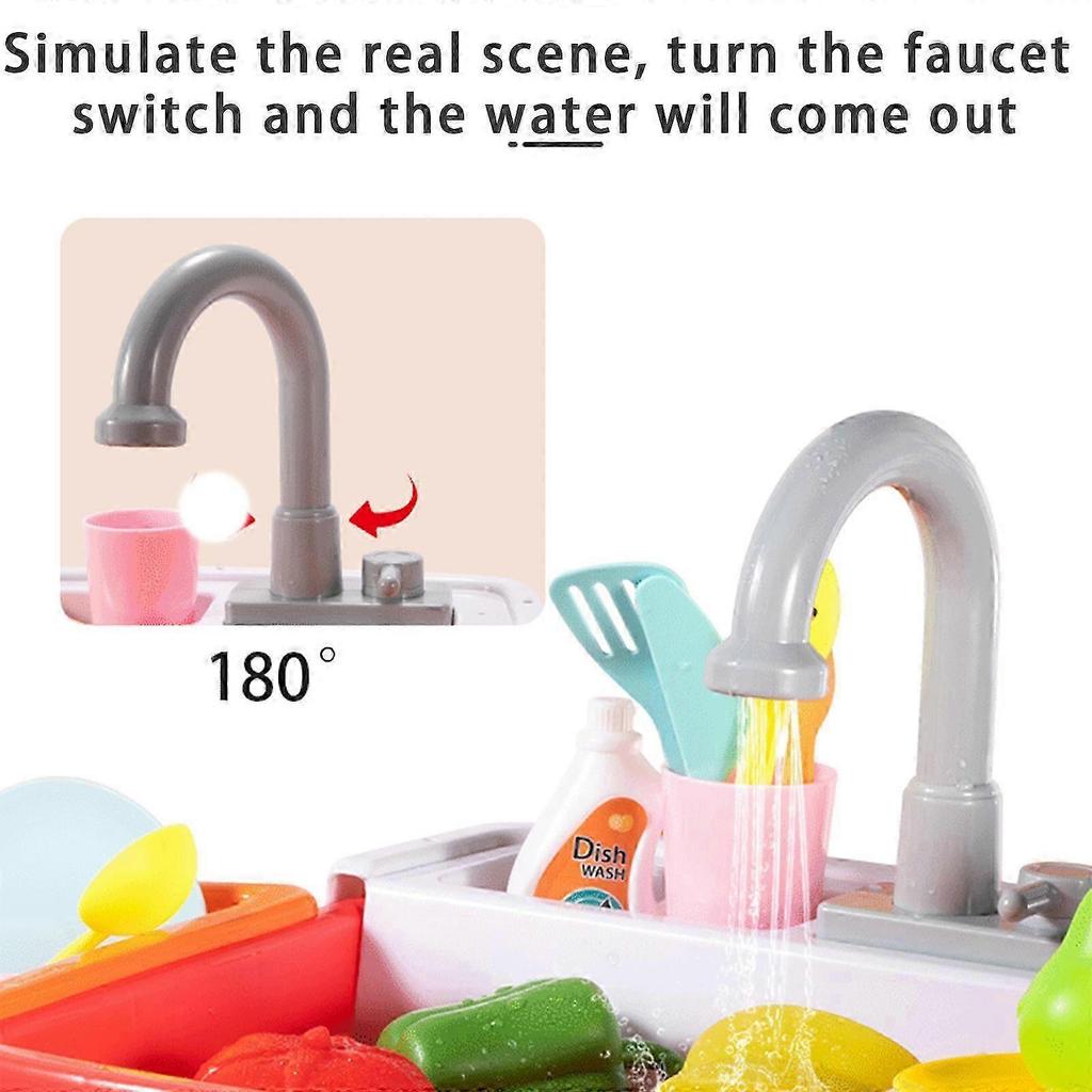 Küchenspülbecken Spielzeug, 28-teiliges elektrisches Spülmaschinen-Spielzeug für Kinder mit fließendem Wasser