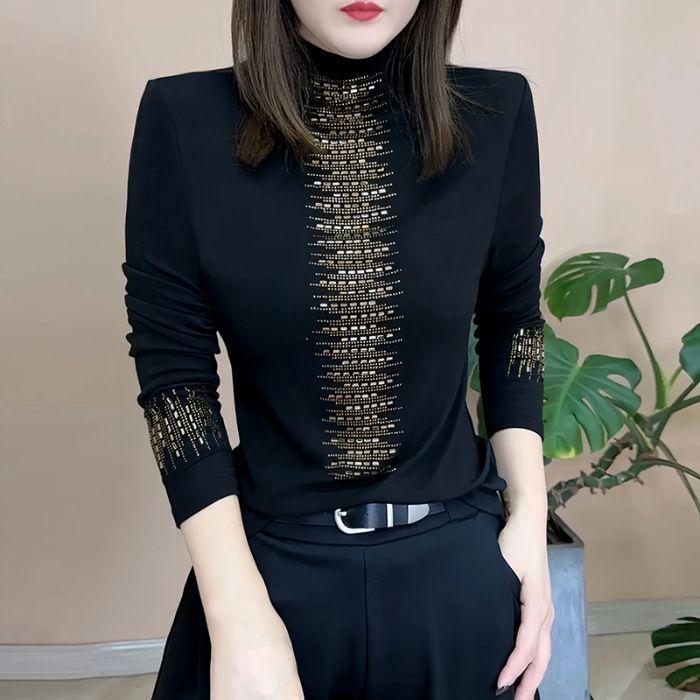2024 Women's Black Mesh Lace Velvet Top for Autumn/Winter: Trendy Innerwear for Moms