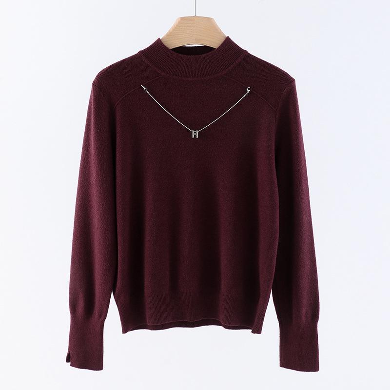 High-End Korean Style Slimming Knitted Sweater for Women - Solid Color Half High Neck Versatile AutumnWinter Top One Size красный 1990₽
