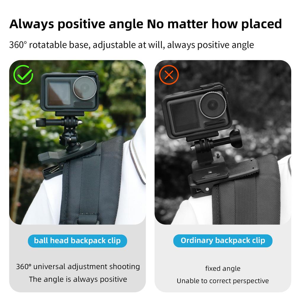 For GoPro/DJI/Insta360 Action Camera 360 Degrees Rotation Backpack Clip Camera Mount Bracket