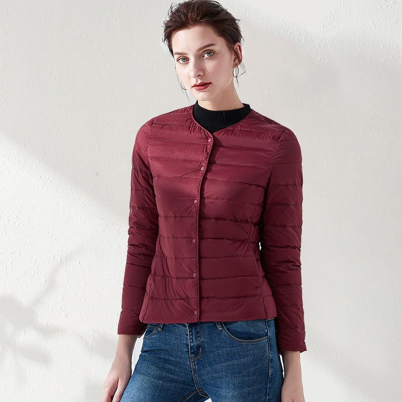 Women's Long Sleeve Down Jacket Crew Neck Casual Lightweight Down Coat Portable Short Winter Inner Wear
