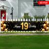 19th Birthday Yard Banner, Golden Balloons & Confetti Theme, Polyester Outdoor Anniversary Decoration
