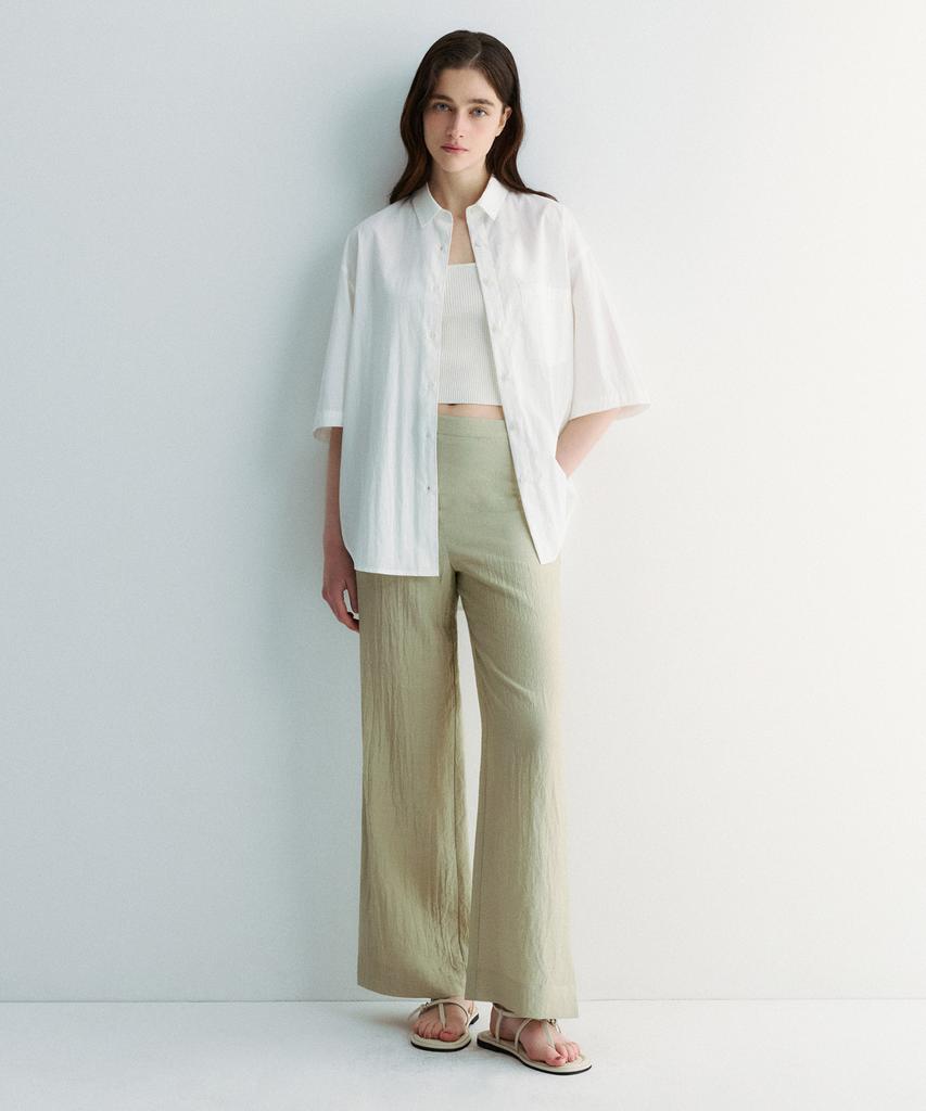 Sheer Woman Slit Pants Light Khaki