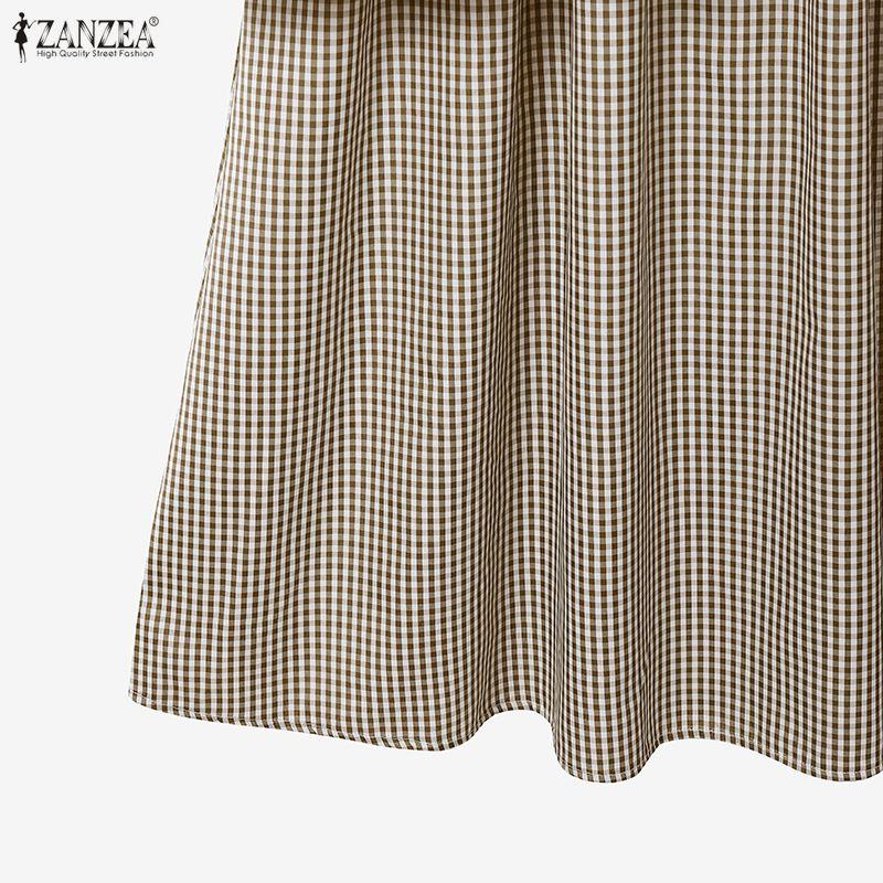 ZANZEA Women Long Sleeve Blouse and Long Skirts Plaid Print Two Piece Suit Sets