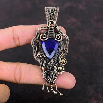Faceted Blue Sapphire Pendant Copper Wire Wrapped Pendant Gemstone Pendant Copper Jewelry Handmade Pendant Wire Wrap Jewelry Gift For Women