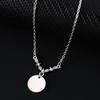 Laser UV Diamond V-Pendant Round Plate Stainless Steel Necklace