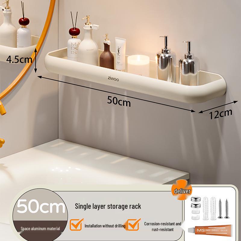 Wall-Mounted Punch-Free Bathroom Shelf for Toiletries and Vanity Storage