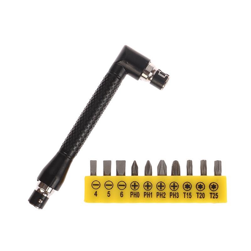 L-förmiger 1/4 Sechskant-Schraubendreherbit 90 Grad Doppelkopfgriff Schwarz 6,35 Schraubenschlüssel 10-teiliges Gelbes Klebeband Schraubendreherbit Werkzeugset