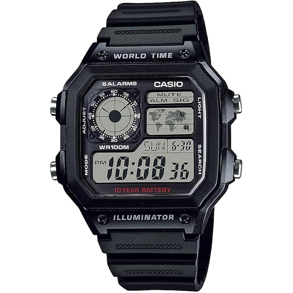 Casio World Time Digital Men s Watch AE-1200WH-1AV Black 10-Year Battery Water Resistant Imported Model