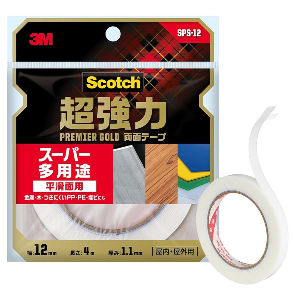 3M Scotch Super Strong Double-Sided Tape Premier Gold Versatile 12mm x 4m 1 roll SPS-12