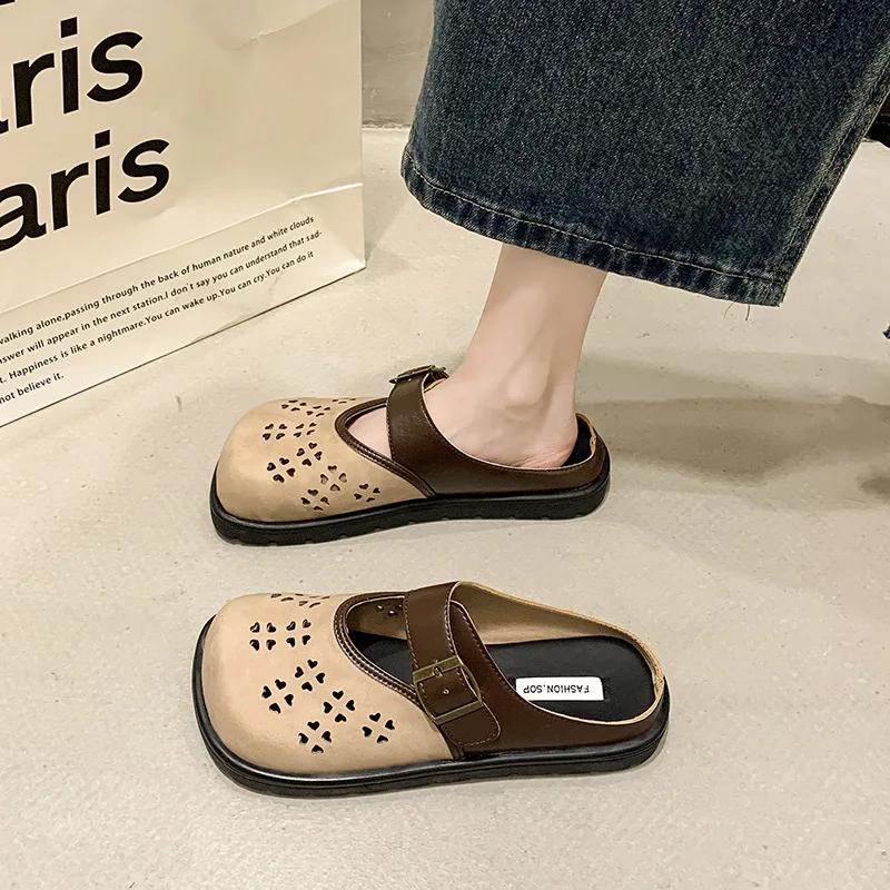 Fashion 2025 New Summer Hot Sale of The Season Women's Retro Polka Dot Slip-On Half Slippers Open Toe Mules Polyurethane Outerwear