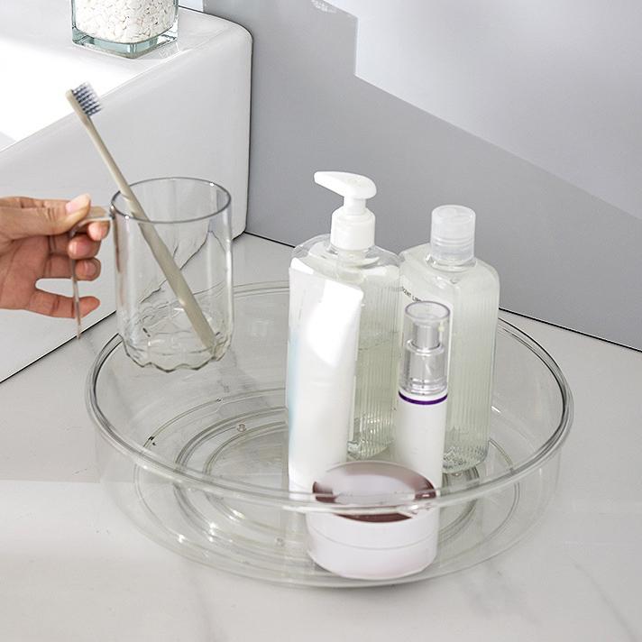 Round Makeup Organizer Countertop Rotating Clear Nordic Style Cosmetic Storage Box