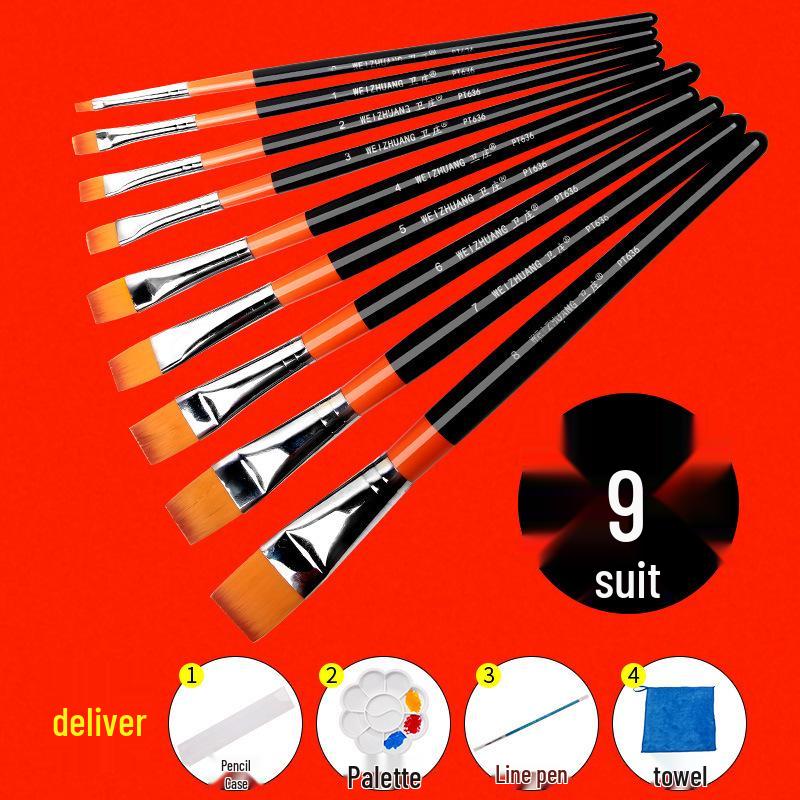 Nylon Bristle Flat Head Brush for Gouache, Watercolor, Acrylic, and Oil Painting