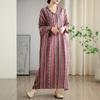 Early Spring Loose Casual Vacation Style V-neck Retro Mid Length Covered Cotton Linen Dress