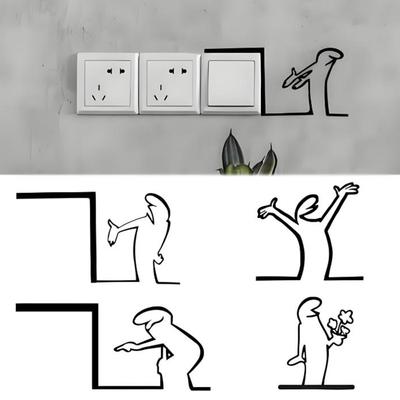 Minimalist La Linea Switch Sticker - Cartoon Character Line Drawing Power Switch Decal Home Office Decor