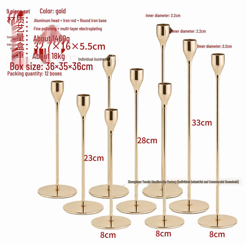 Gold-Plated Metal Candle Holder, Small Iron Art for Dining Table and Christmas Home Decoration