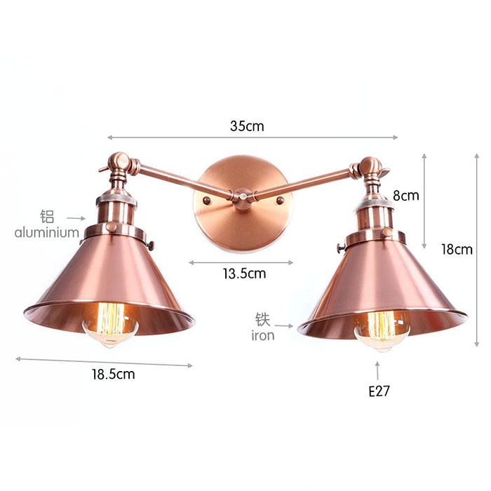Vintage 2-Lights Wall Light Industrial Black Red Bronze Wall Sconce E27 Metal Shade Vanity Lamp Bathroom Mirror Lighting