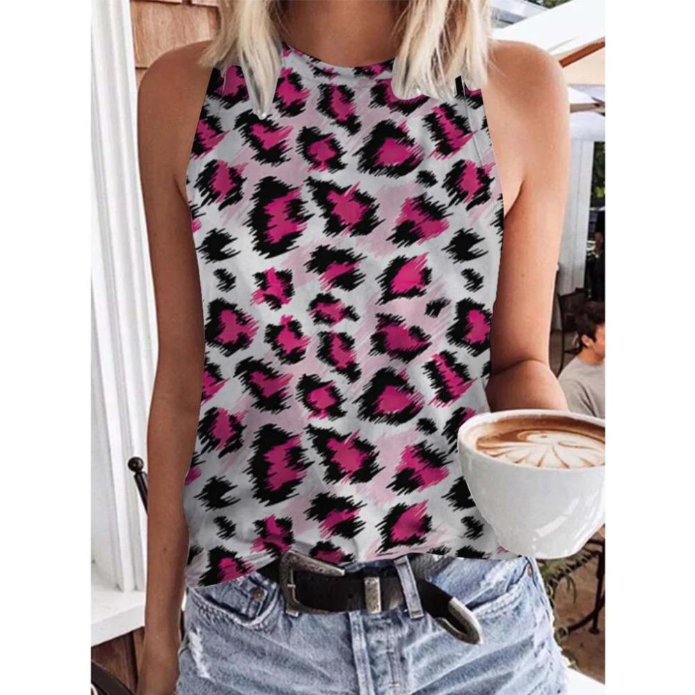 Summer Sequin Leopard 3D Print Tank Tops Women Fashion Streetwear Oversized O-Neck Vest Off Shoulder Sleeveless Woman Camisole