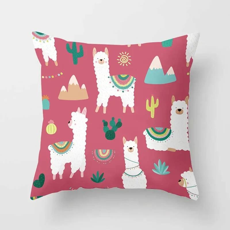 Alpaca Cartoon Cactus Study Pillowcase Office Living Room Home Pillowcase Car Ornaments