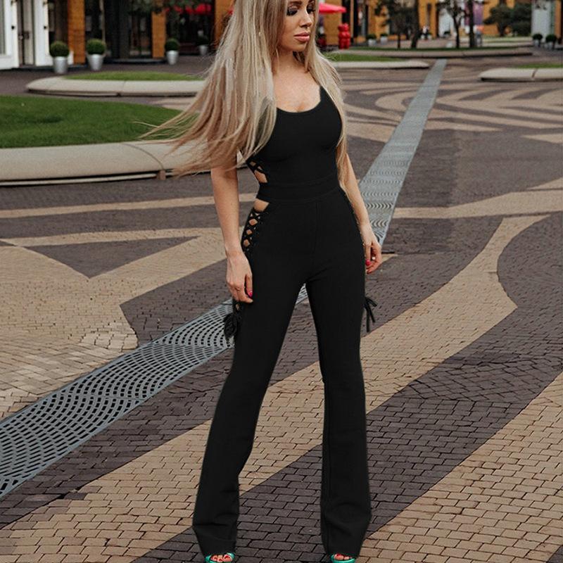 

Высококачественный летний сексуальный комбинезон на подтяжках: Европейский и американский стиль облегающего кроя Medium чёрный