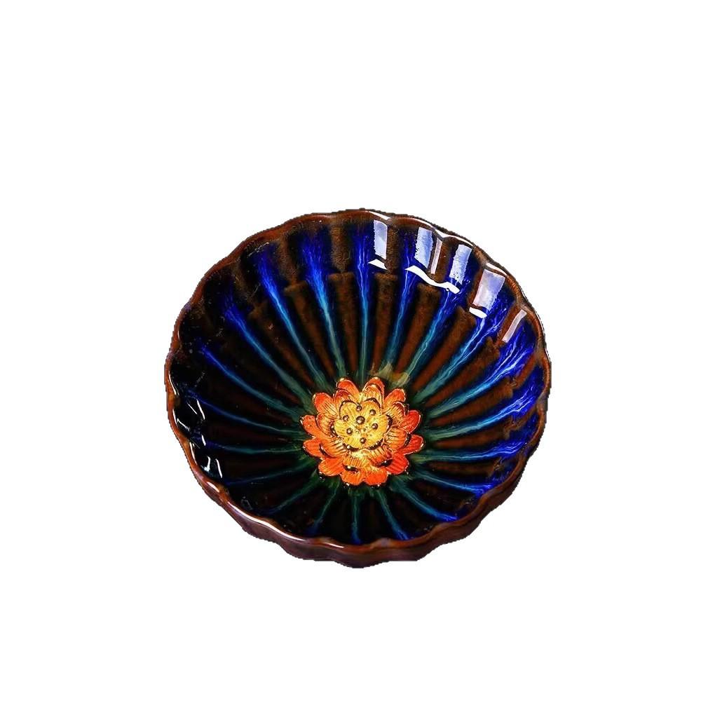 Tianmu Cup Inlaid With Silver Lotus And Golden Lotus Master Cup Ceramic Tea Set Tea Cup Tea Bowl Household Teacup With Accompanying Gifts