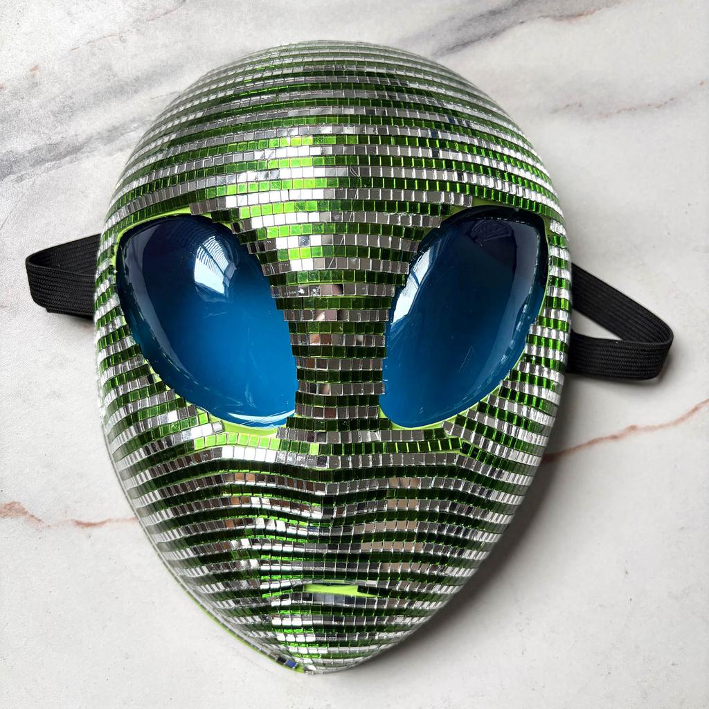 Halloween Alien Mask Disco Mirror Shiny Mask Party Dance Costume Mask Metallic Futuristic Party Prop