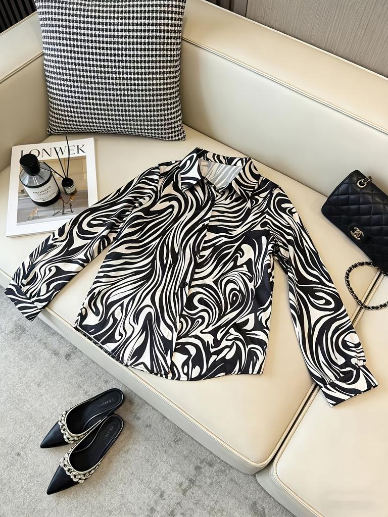 Women's everyday blouse with a zebra pattern, suitable for parties and dates, business office wear, and versatile everyday fashionable clothing.