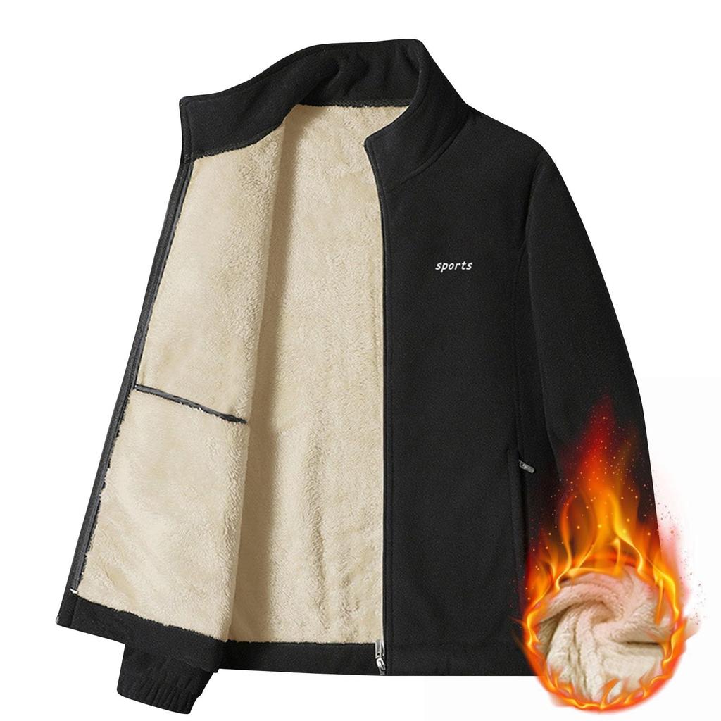 Herren Einfarbig Lässig Fleece Verdickte Jacke, Herren Langärmeliger Stehkragen Fleece Warmer Mantel