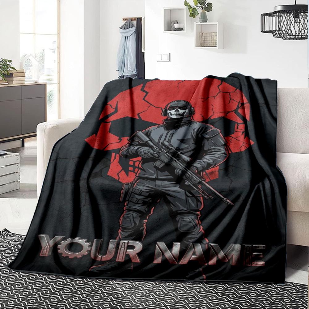 Name Custom Ghost COD Print Flannel Blanket High Quality Warm Comfortable Cover for All Seasons Perfect for Gifts Home Decor