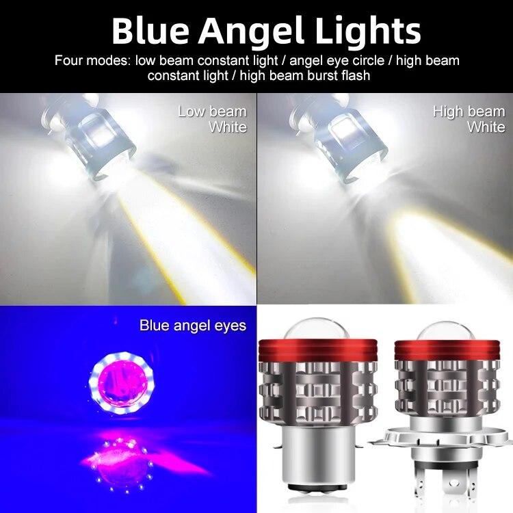 Universal H4 LED Motorcycle Headlight BA20D H6 Angel Eye Motor Led Bulb Motorbike Head Lamp White Yellow High Low Beam 12-80V