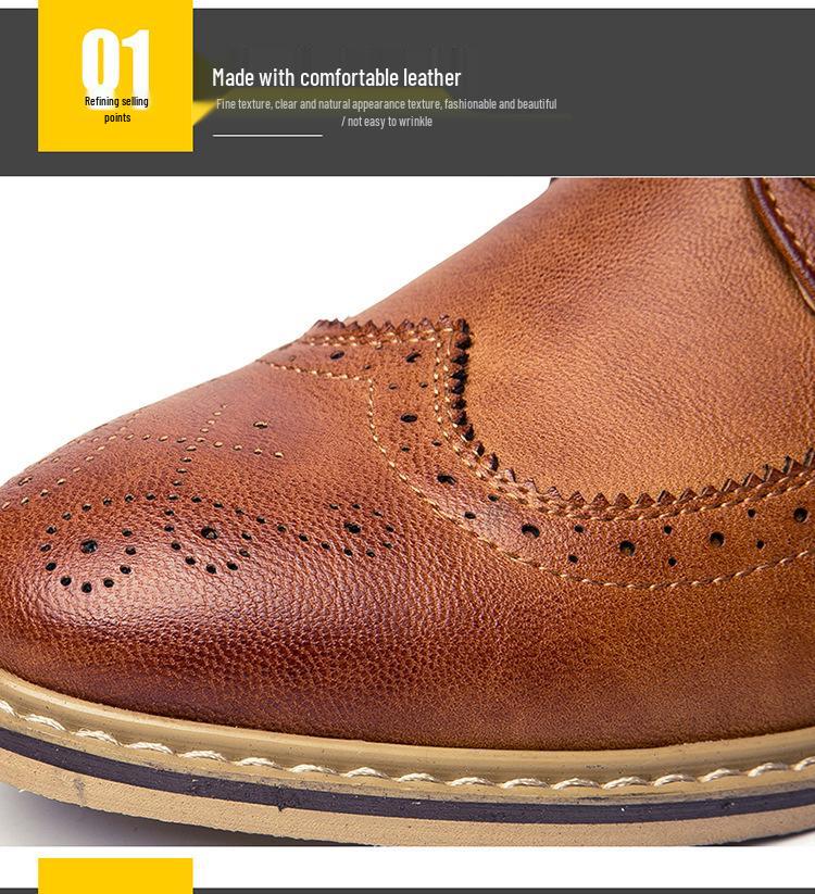 Men's British Style Retro Brogue Cross-Strap Pointed Toe Leather Shoes - Business Casual Formal Lace-Up.