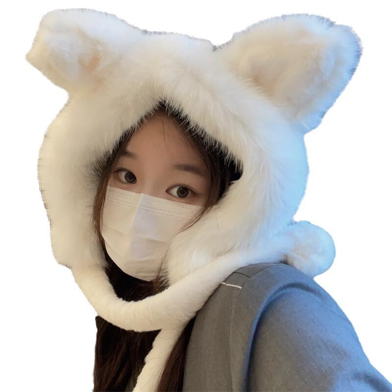 New Winter Cute Fox Ears Plush Warm Bag Head Student Hat Women's Ear Hat Sweet Cold Hat Windproof