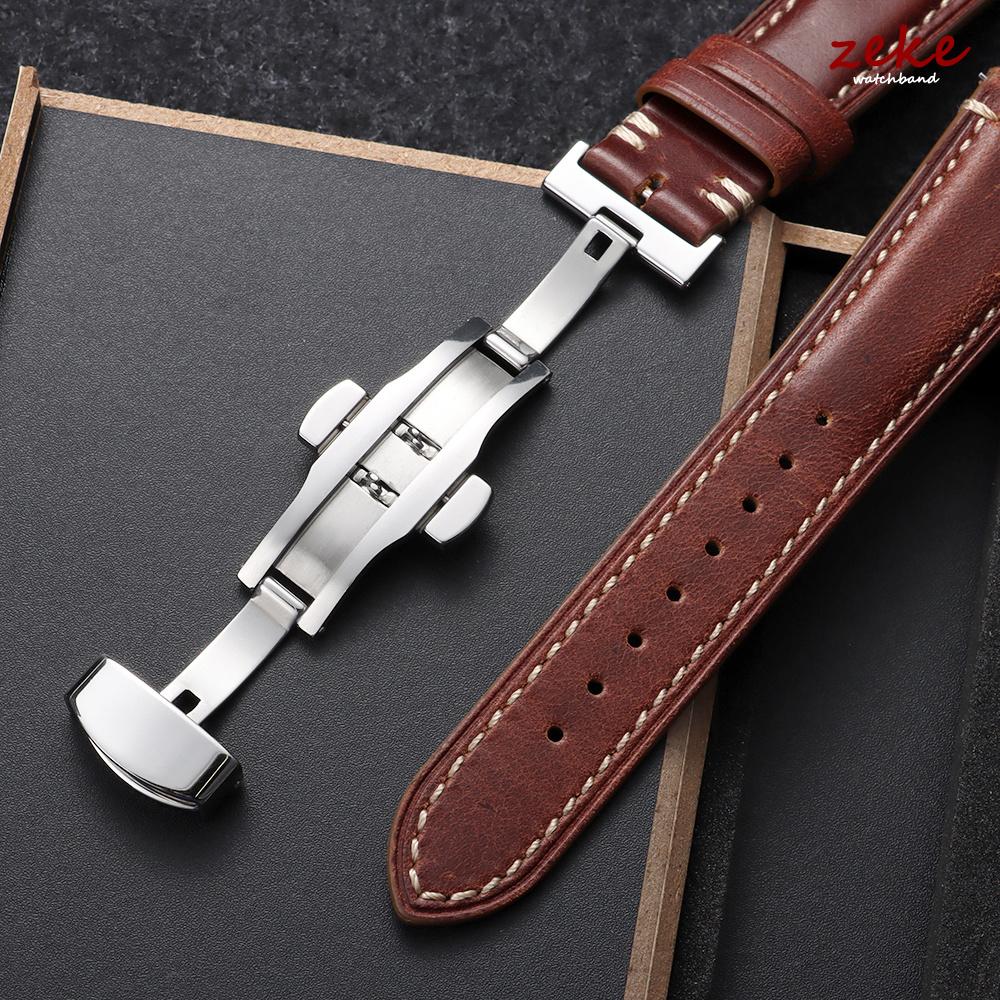 Armband 20mm 22mm 24mm Echtes Leder Uhrenarmband mit Geschenkbox Universelle Schmetterlingsschließe Rindsleder Herren Business Armband