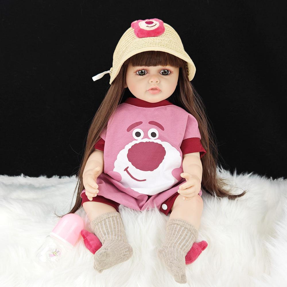55 cm 22 zoll Lebensechte Reborn Baby Mädchen Puppe Weiche Silikon Lange Braune Haare Realistische Prinzessin Kleinkind Bebe Geburtstag Geschenk