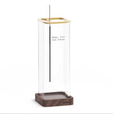 Porta-incenso mosca Fácil de limpar Vidro Elegante tipo pendente Porta-incenso Pedestal de madeira de nogueira INVAVO Design transparente Desfrute de aroma premium e