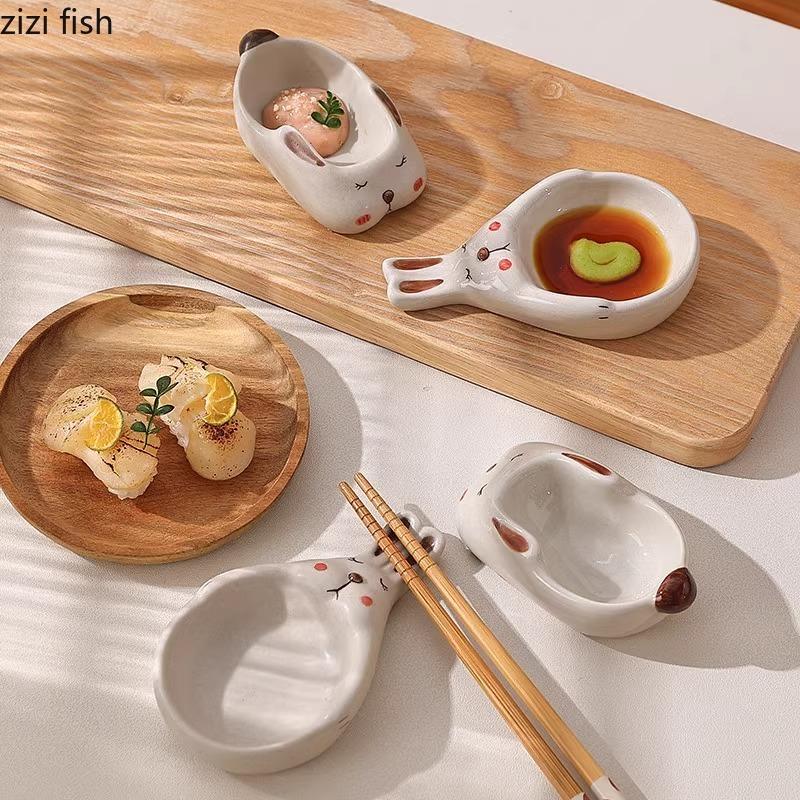 Creative Rabbit Shaped Ceramic Seasoning Dish Cartoon Soy Sauce Dish Vinegar Dish Sauce Dishes Household Cute Seasoning Tool