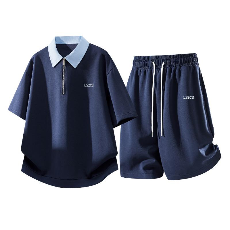 Polo Shirt Short-sleeved Suit Men's Breathable Shorts Suit Loose 2-piece Suit
