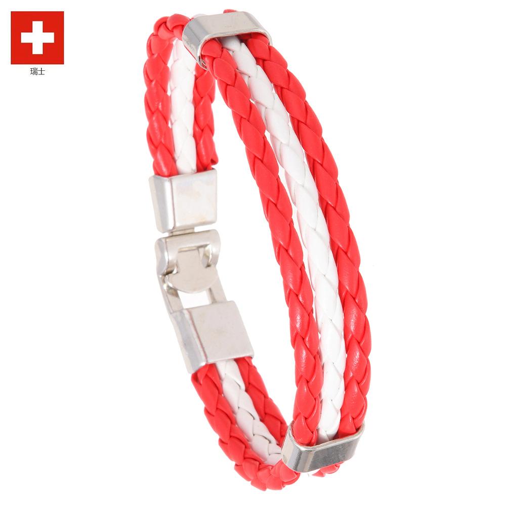 Geflochtene Flaggenfarbe Lederarmband PU Kunstleder Manschette Fußball Weltmeisterschaft Land Armband Unisex Schmuck